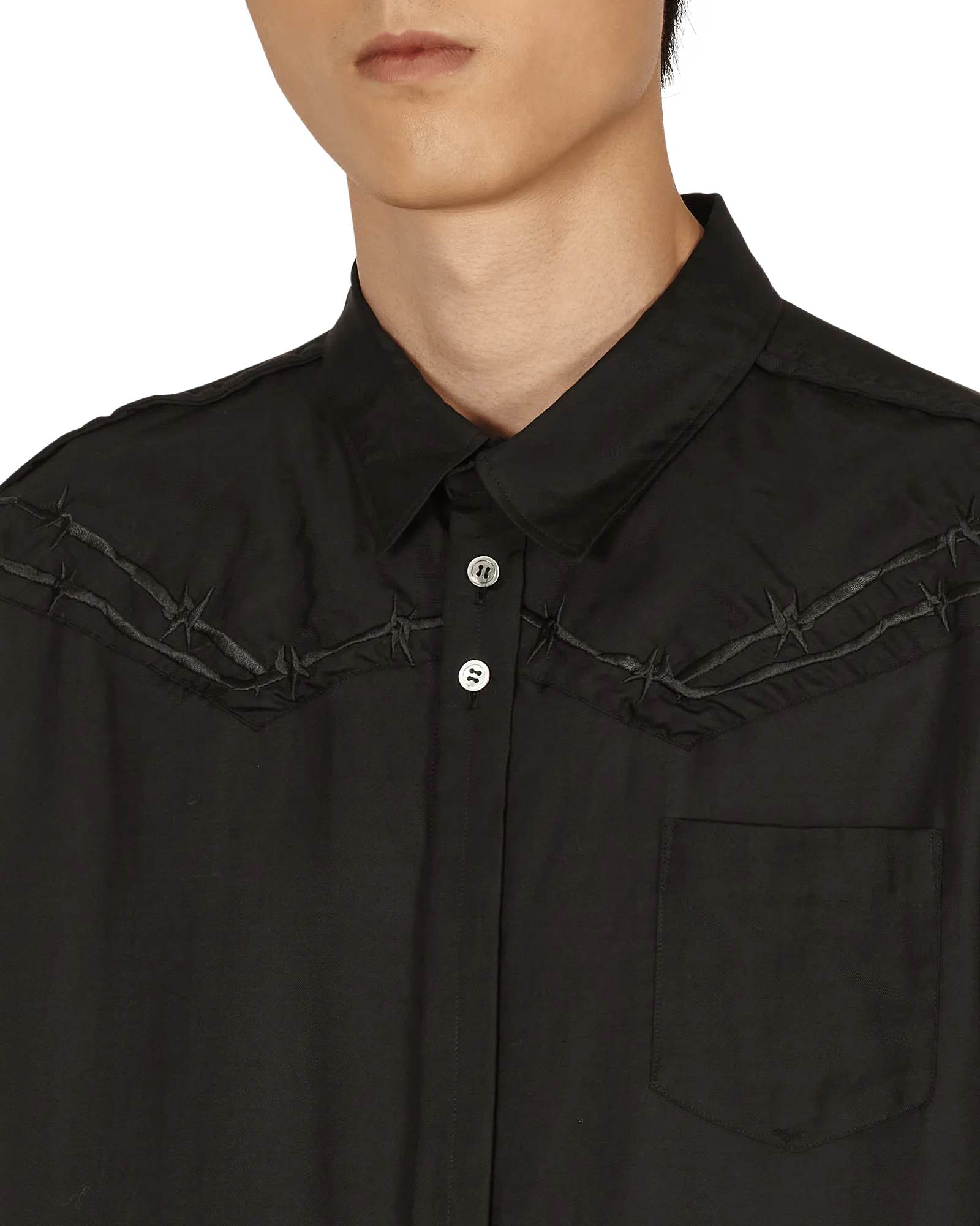 Barbed Wire Embroidered Shirt Black