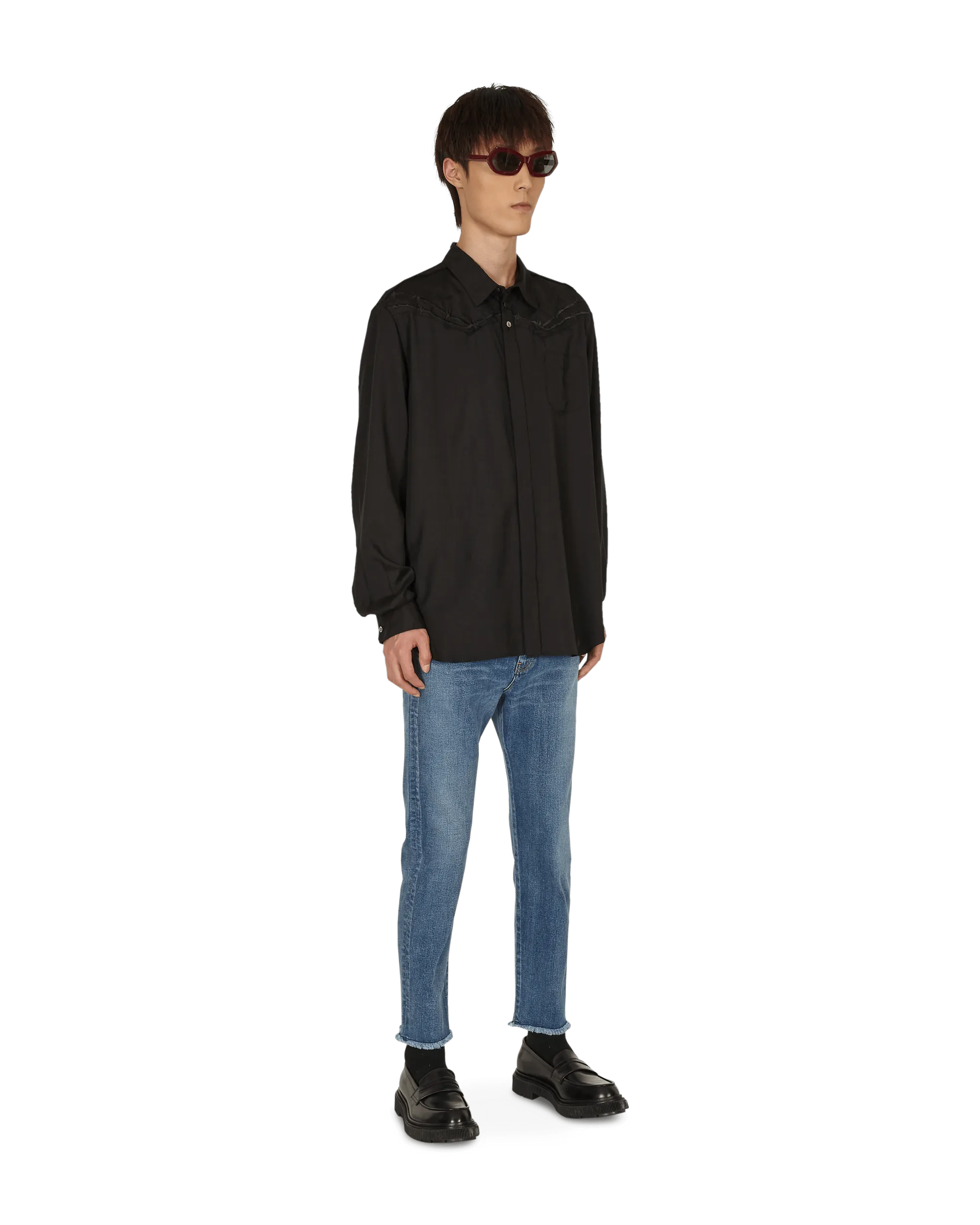 Barbed Wire Embroidered Shirt Black