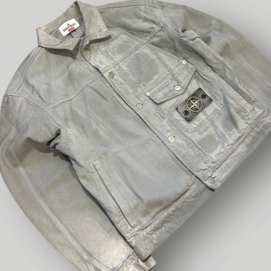 Stone Island x Supreme AW/23 Reflective Bull Denim-TC Trucker Jacket XL