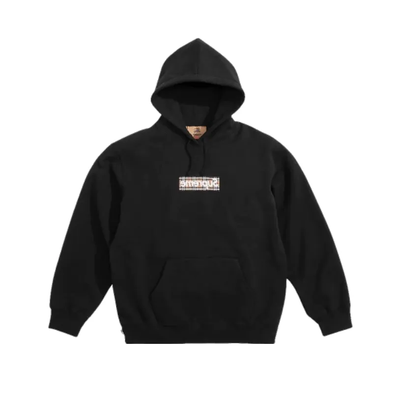 Supreme Burberry Box Logo Hoodie Black