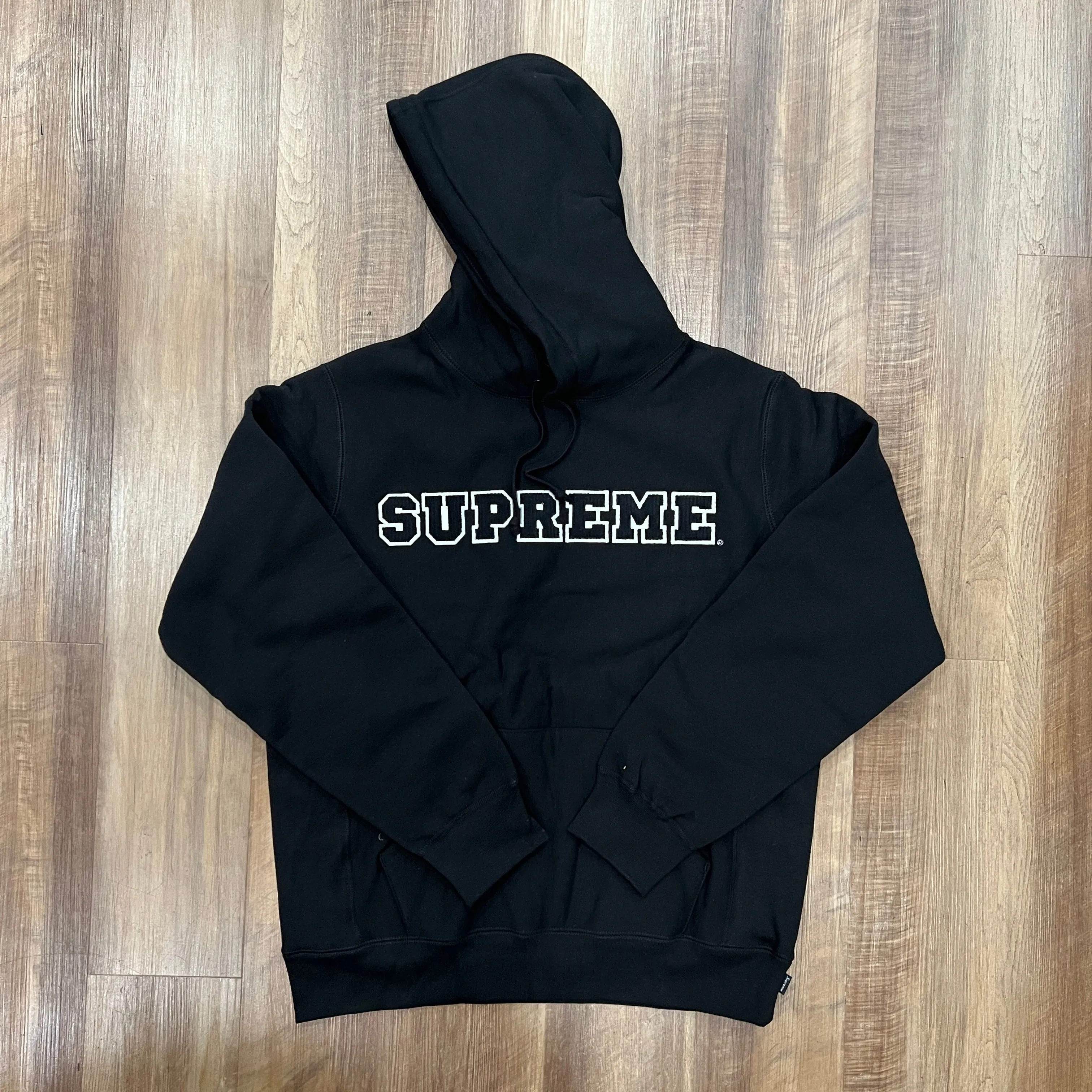 Supreme Cord Collegiate Logo Hooded Sweatshirt Black