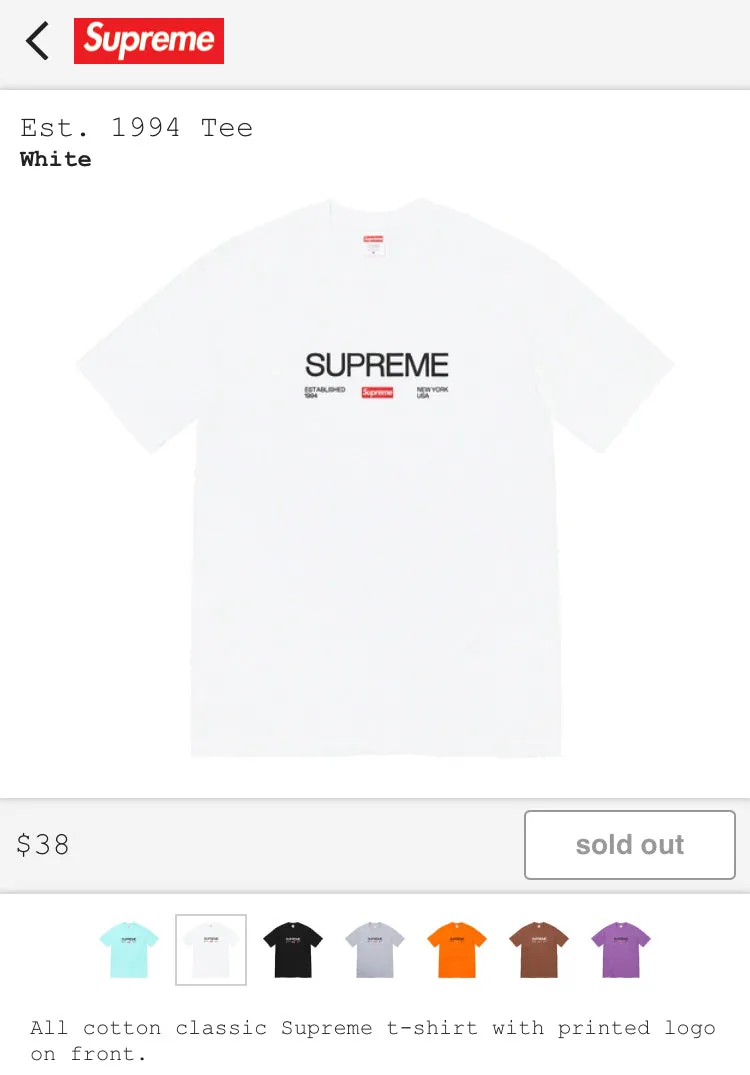 Supreme Est. 1994 Box Logo Tee (White)