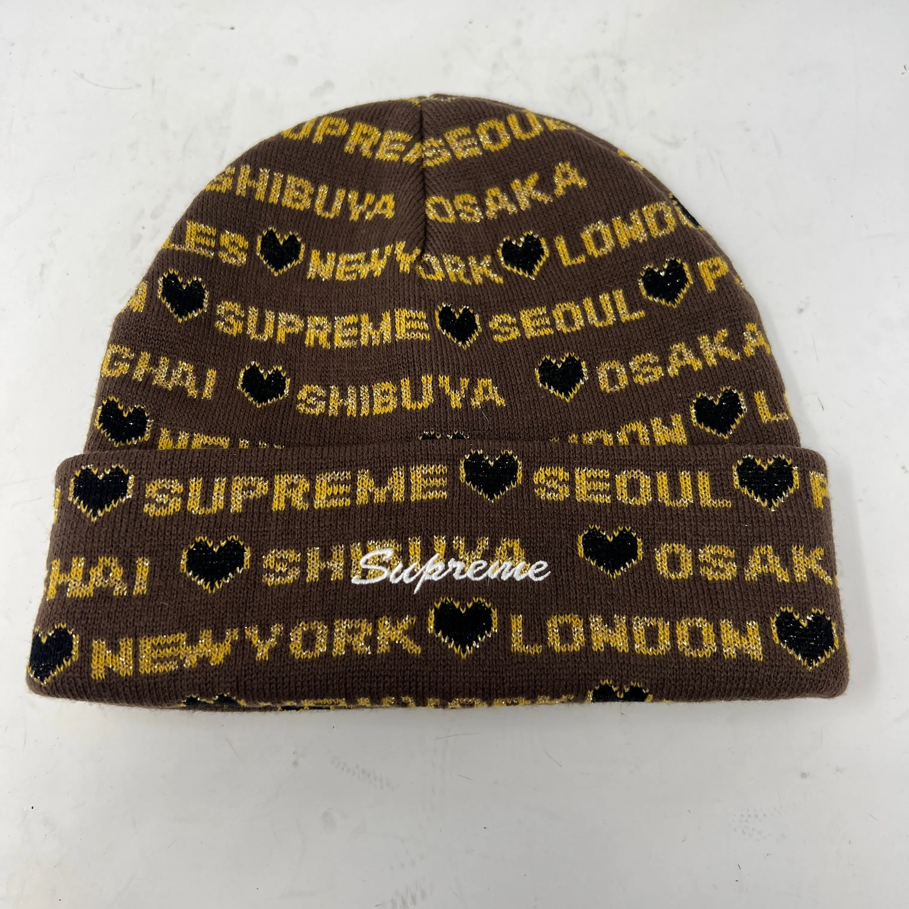Supreme Hearts Beanie Brown
