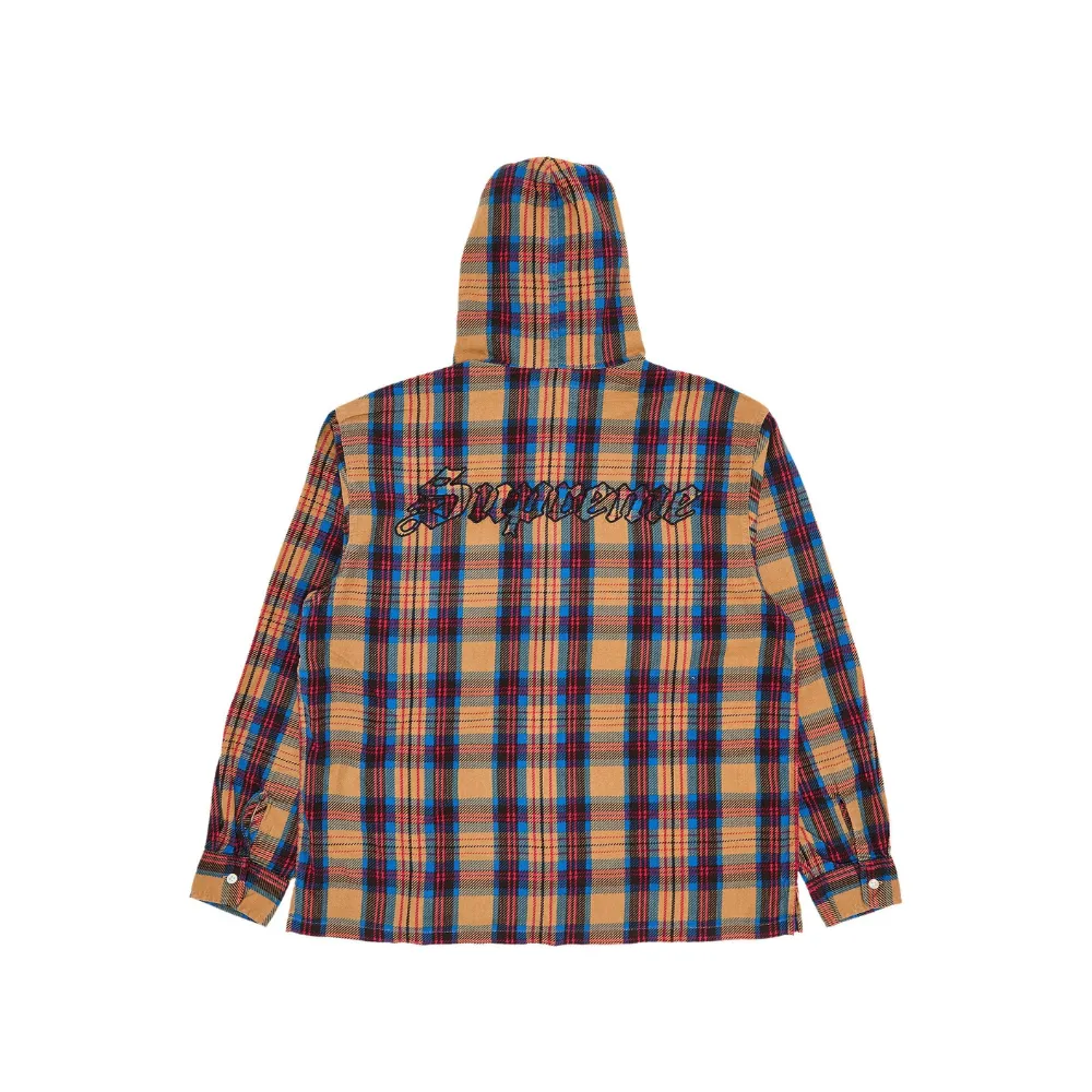 Supreme Hooded Printed Flannel Shirt Tan SS24
