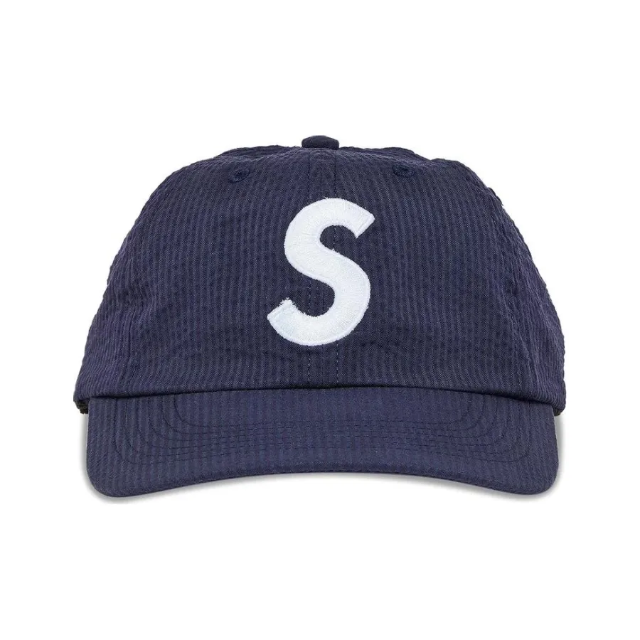 Supreme Seersucker S Logo 6-Panel Cap Navy