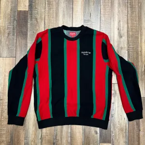 Supreme Vertical Striped Pique Crewneck Black