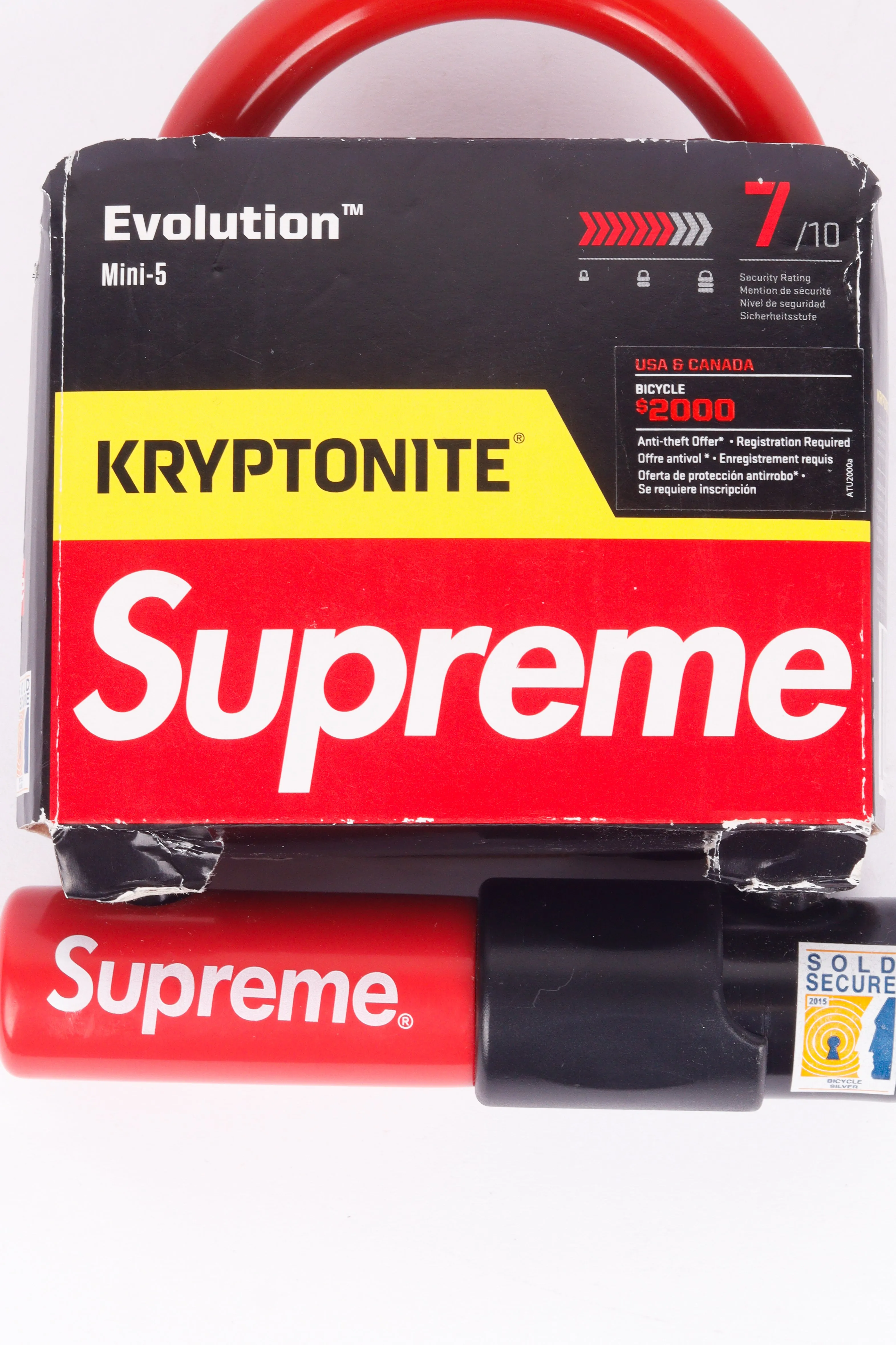 Supreme x Kryptonite FW15 'Evolution Mini' Bicycle U-Lock Red (2015)