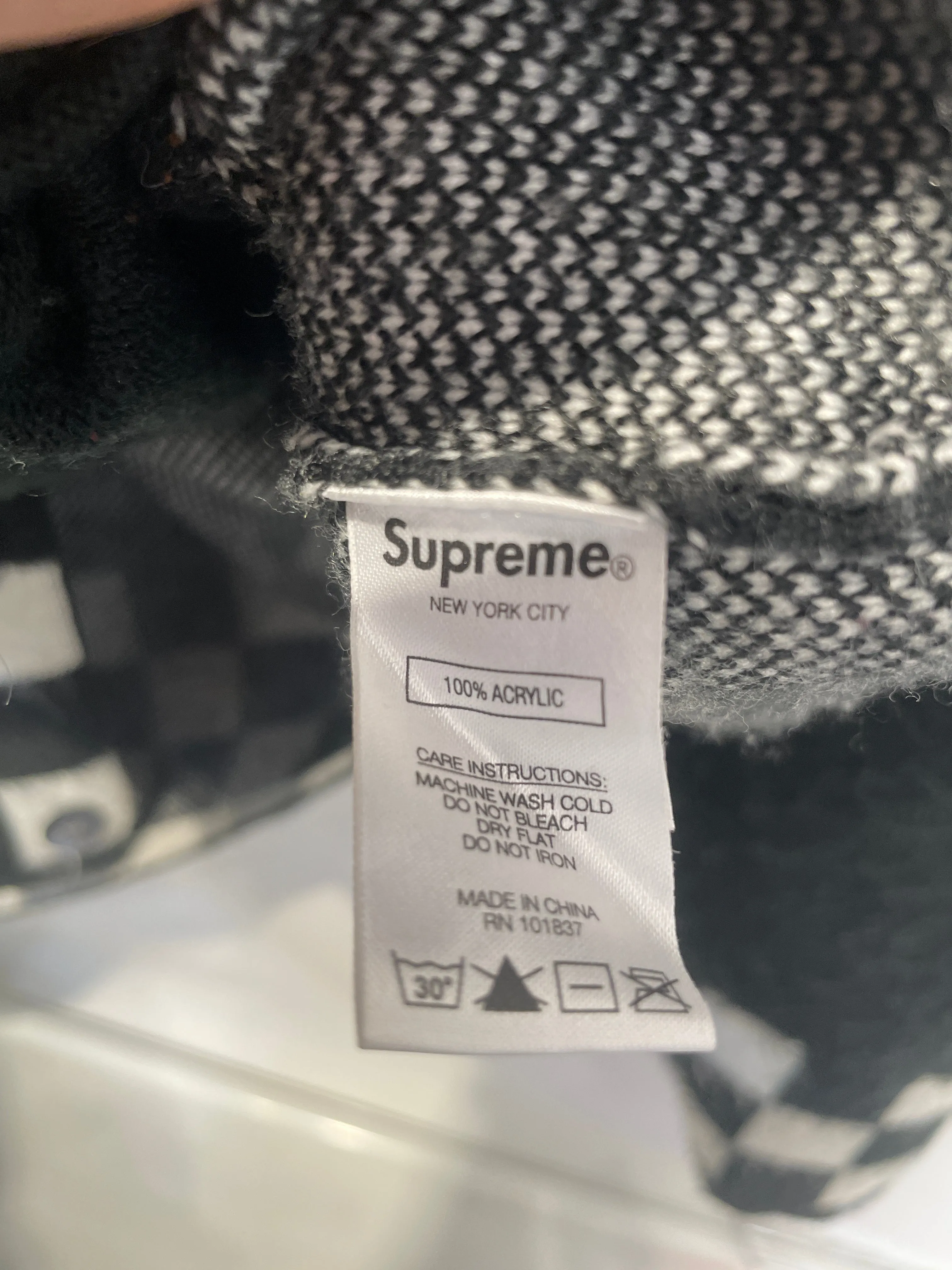 Supreme/Cardigan/M/Wool/BLK/Checkerboard
